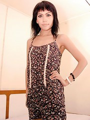 Sizzling ladyboy strips out of black lingerie